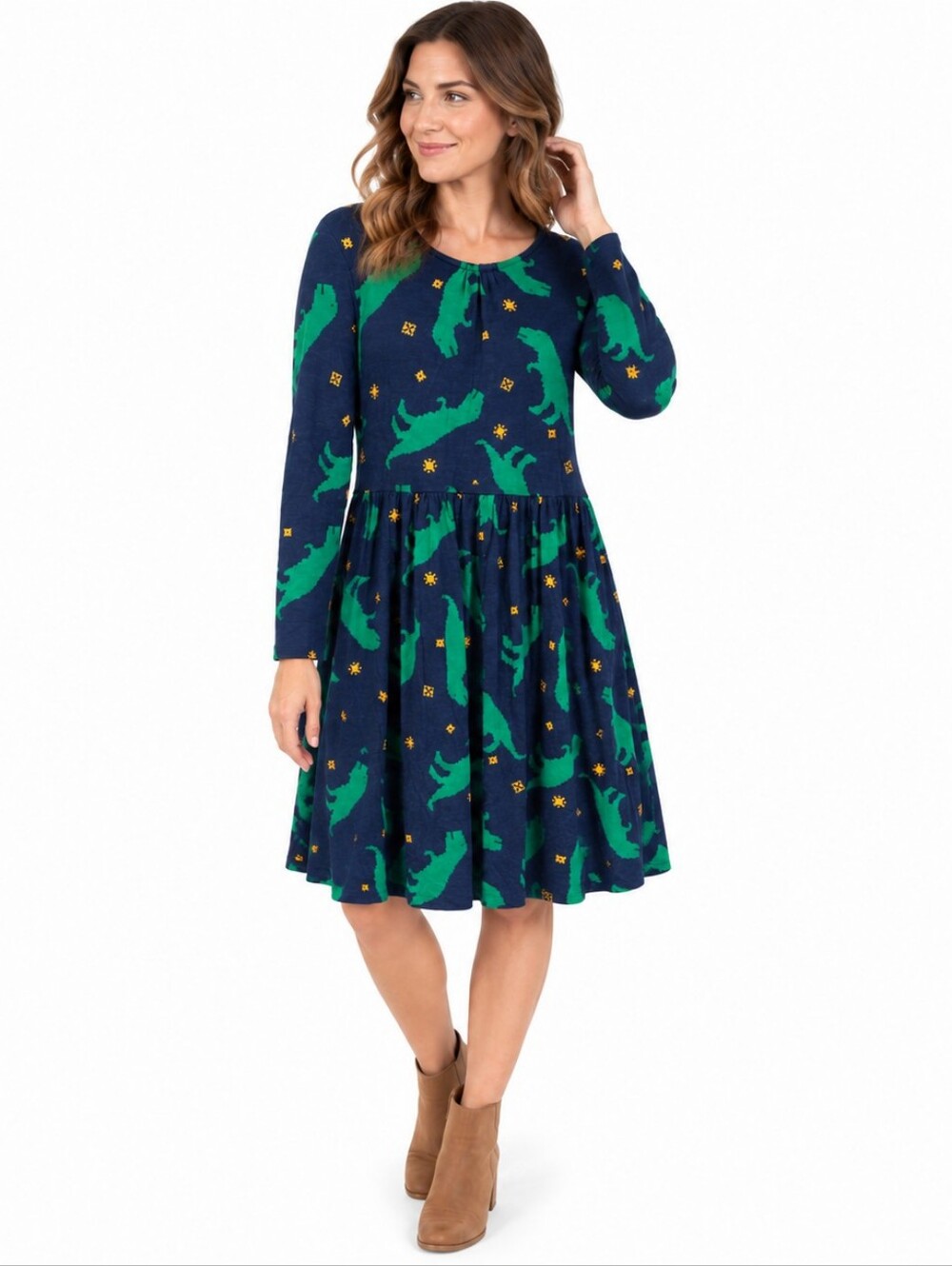 ModCloth dress Large Dinosaur dino animal anime cartoon Print Retro Novelty